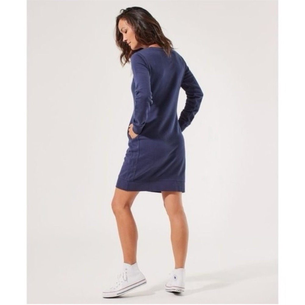 PACT® Organic Cotton Downtime Essential Long Sleeve Navy Sweatshirt Dress - Picture 2 of 9